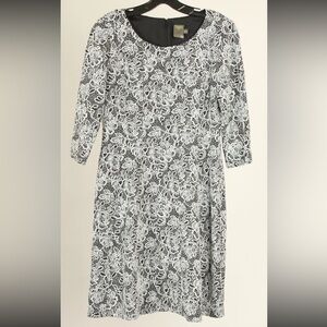 Taylor Dress Women’s 8 White Black Floral A Line 3/4 Sleeve Unlined Stretch